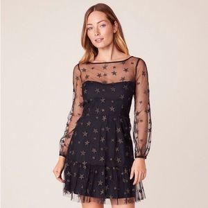 NWT BB Dakota black sheer dress with gold stars